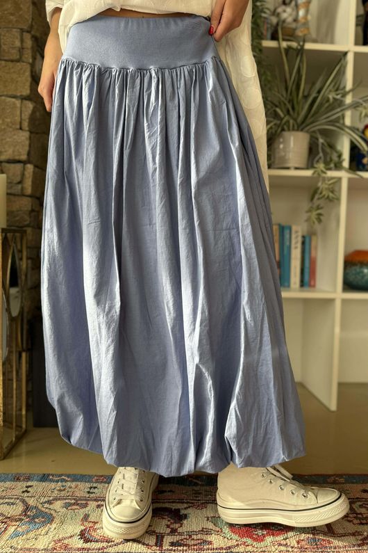 Paloma Bubble Hem Midi Skirt Denim